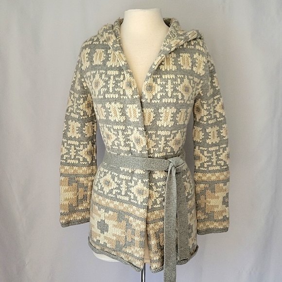 Moncler Belted Open Cardigan with Hood Gray/Cream Size XSmall - Picture 3 of 13